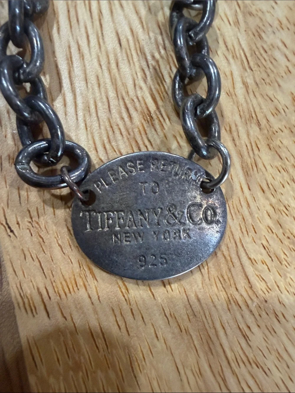 Tiffany & Co. Men’s Oxidized Silver-Tone Chain Necklace with Turquoise Pouch